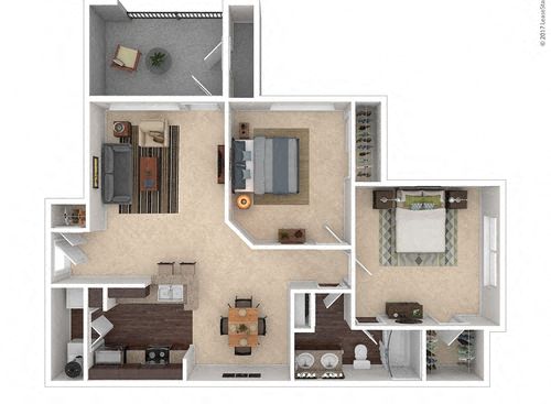B1 2 Bed 1 Bath floor plan